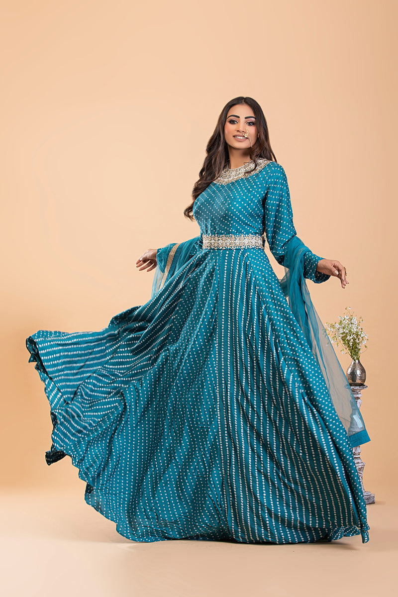 Blue Bandhani Print Best Anarkali set SUGNAMAL