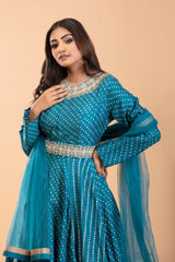 Blue Bandhani Print Anarkali set