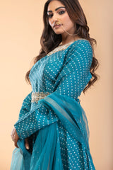 Blue Bandhani Print Anarkali set