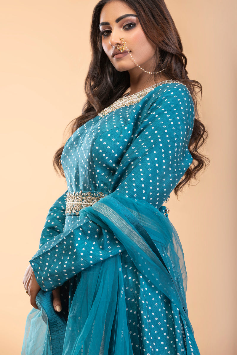 Blue Bandhani Print Anarkali set