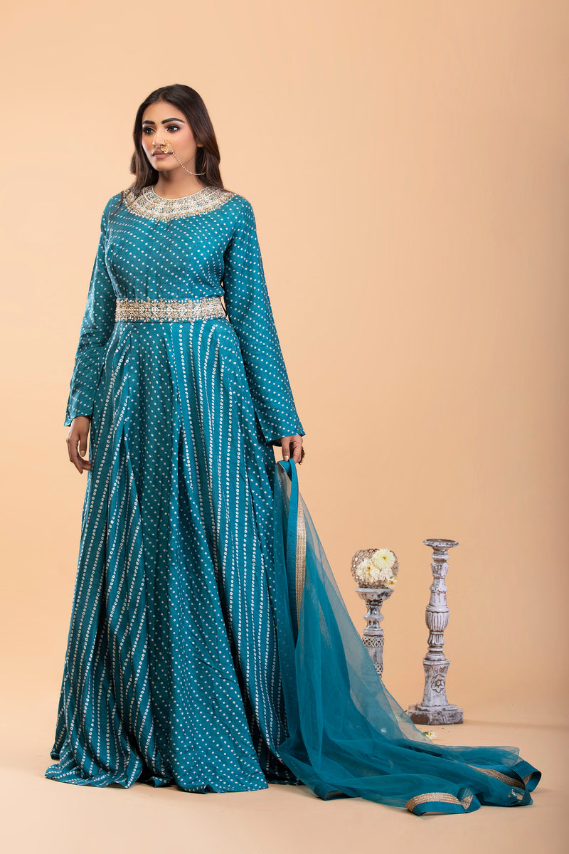Blue Bandhani Print Anarkali set