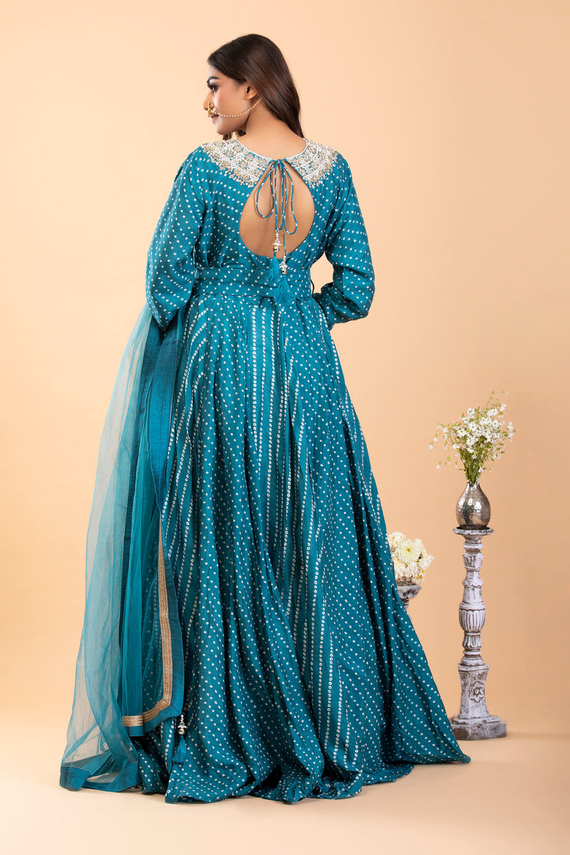Blue Bandhani Print Anarkali set
