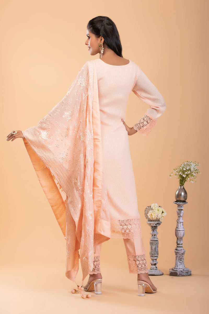 Salmon Pink Georgette Straight Suit