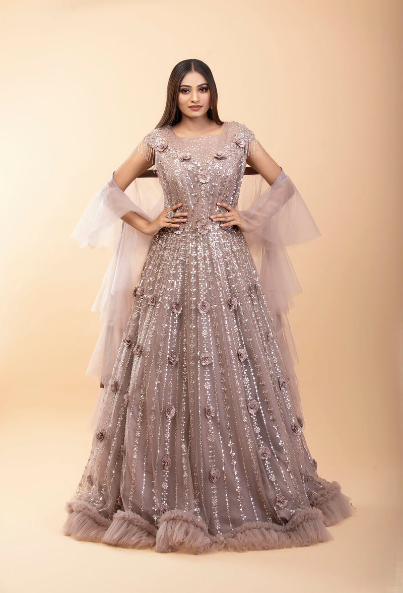Pink Rose Net Cocktail Gown