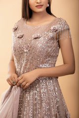 Pink Rose Net Cocktail Gown