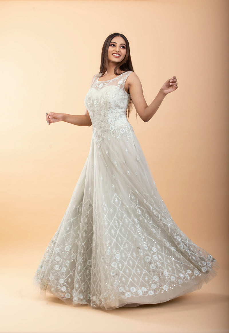 Mint Green Net Cocktail Gown