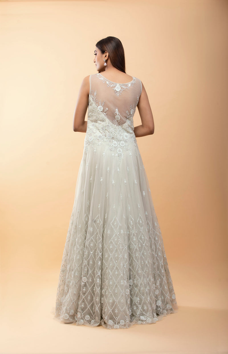 Mint Green Net Cocktail Gown