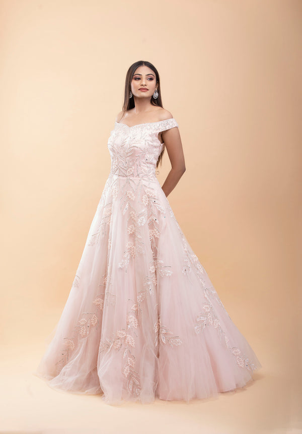 Baby Pink Net Cocktail Gown