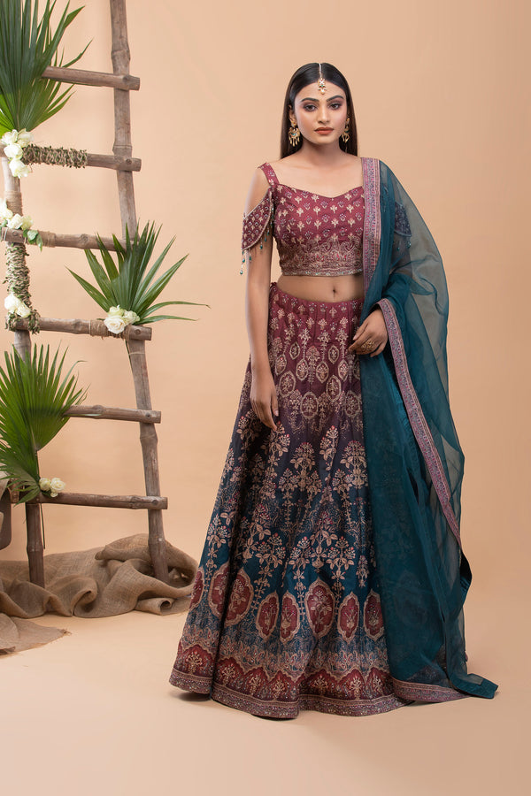 Brown Digital Print Lehenga Set