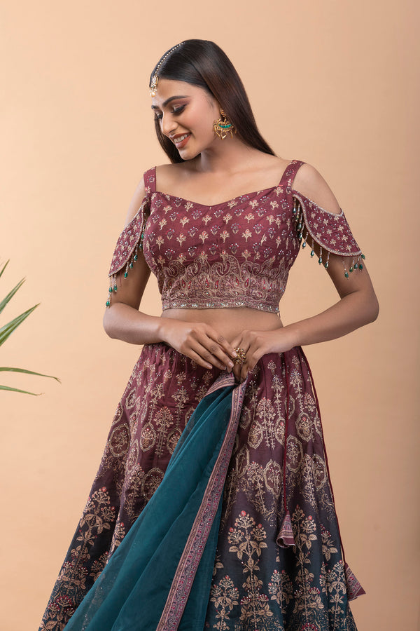 Brown Digital Print Lehenga Set