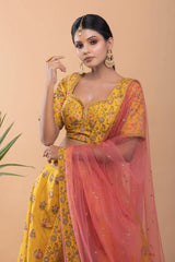 Yellow Bridal Silk Lehenga Set