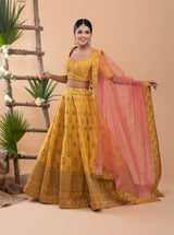 Yellow Bridal Silk Lehenga Set