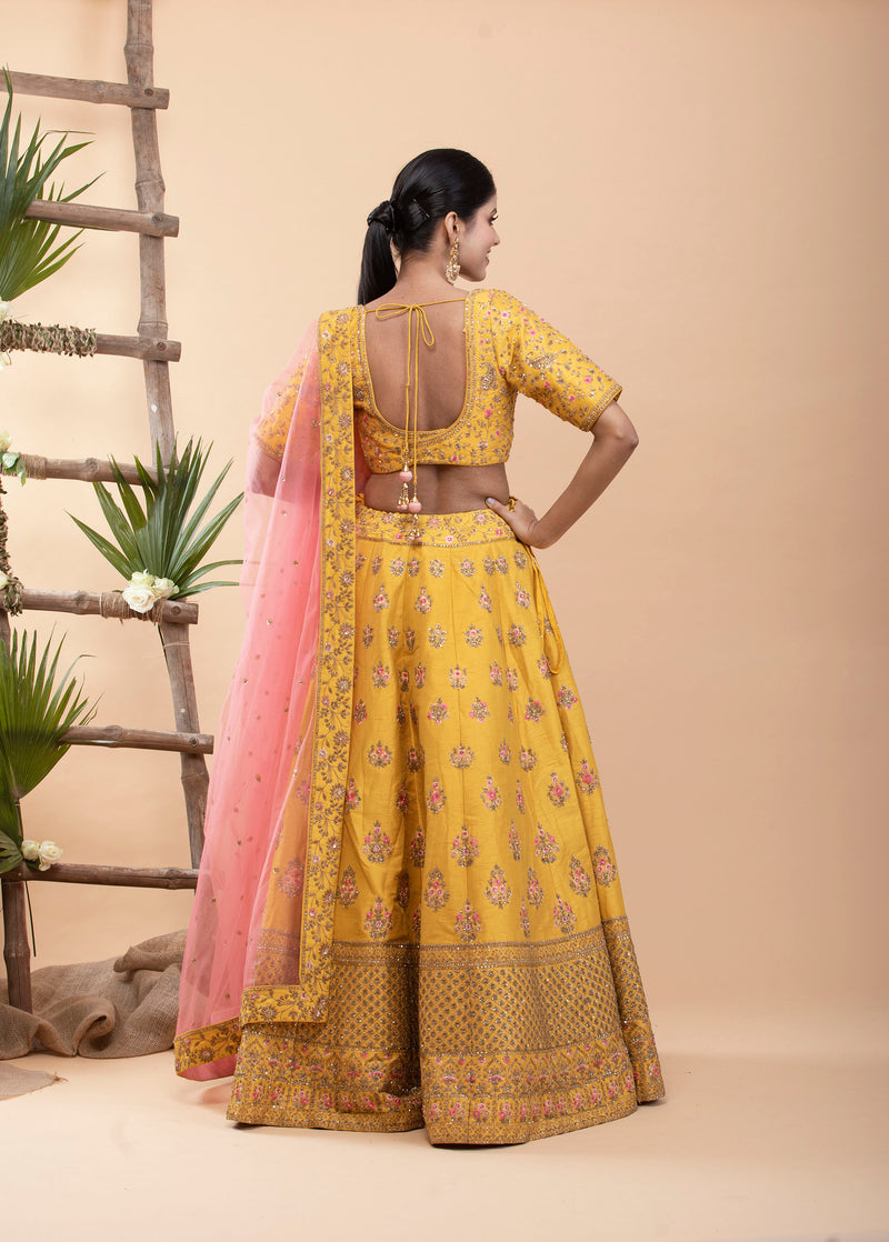 Yellow Bridal Silk Lehenga Set