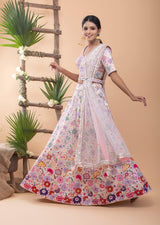 White Lehenga Set with colorful floral design