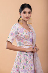White Lehenga Set with colorful floral design