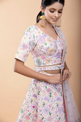 White Lehenga Set with colorful floral design