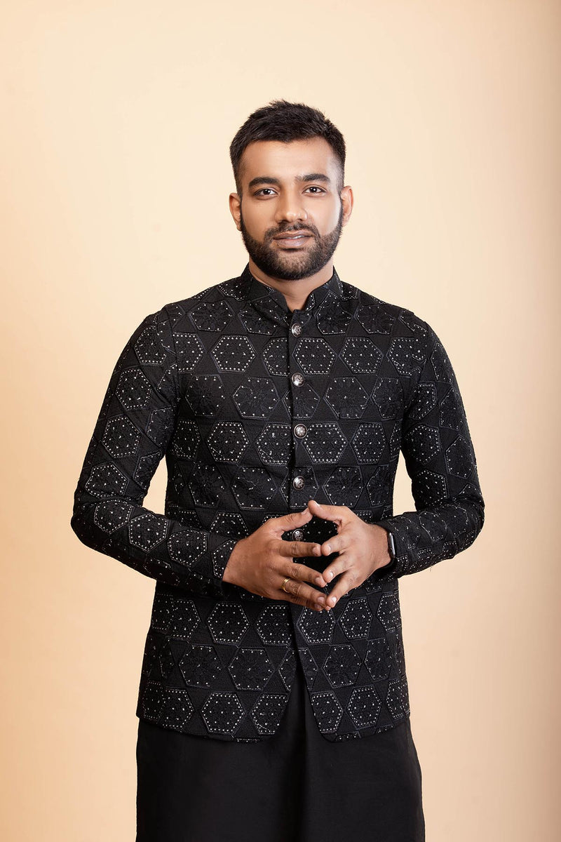 Charcoal Black Cotton Silk Bundi