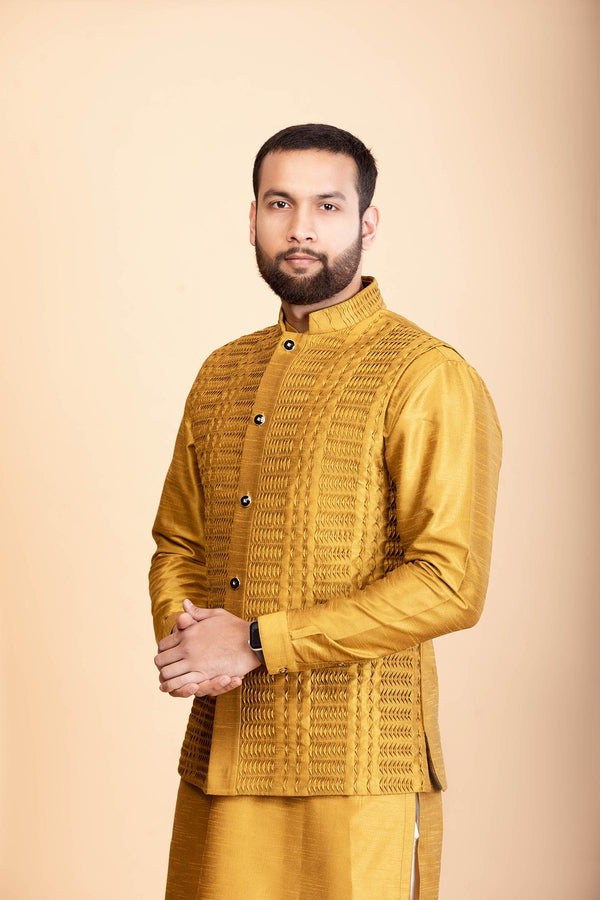 Ochre Collared Dupion Silk Bundi