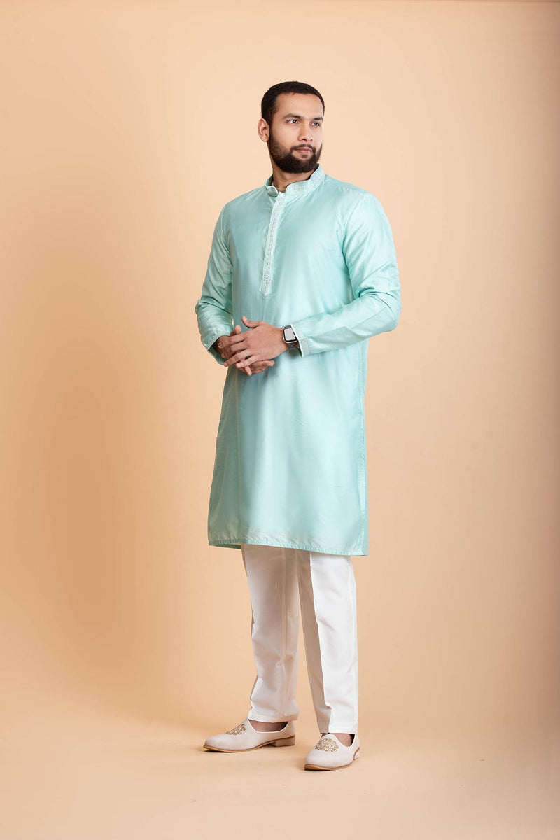 Aqua Blue Silk Indowestern Set