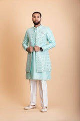 Aqua Blue Silk Indowestern Set