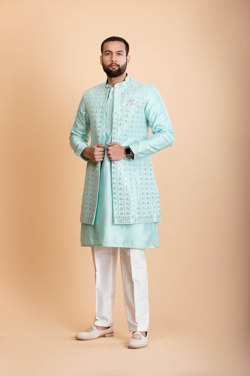 Aqua Blue Silk Indowestern Set