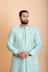 Aqua Blue Silk Indowestern Set