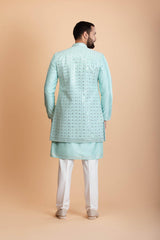 Aqua Blue Silk Indowestern Set