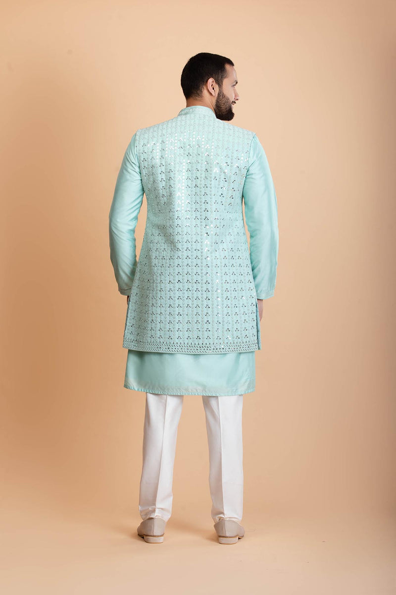 Aqua Blue Silk Indowestern Set