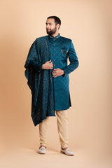 Teal Blue Indo western Sherwani