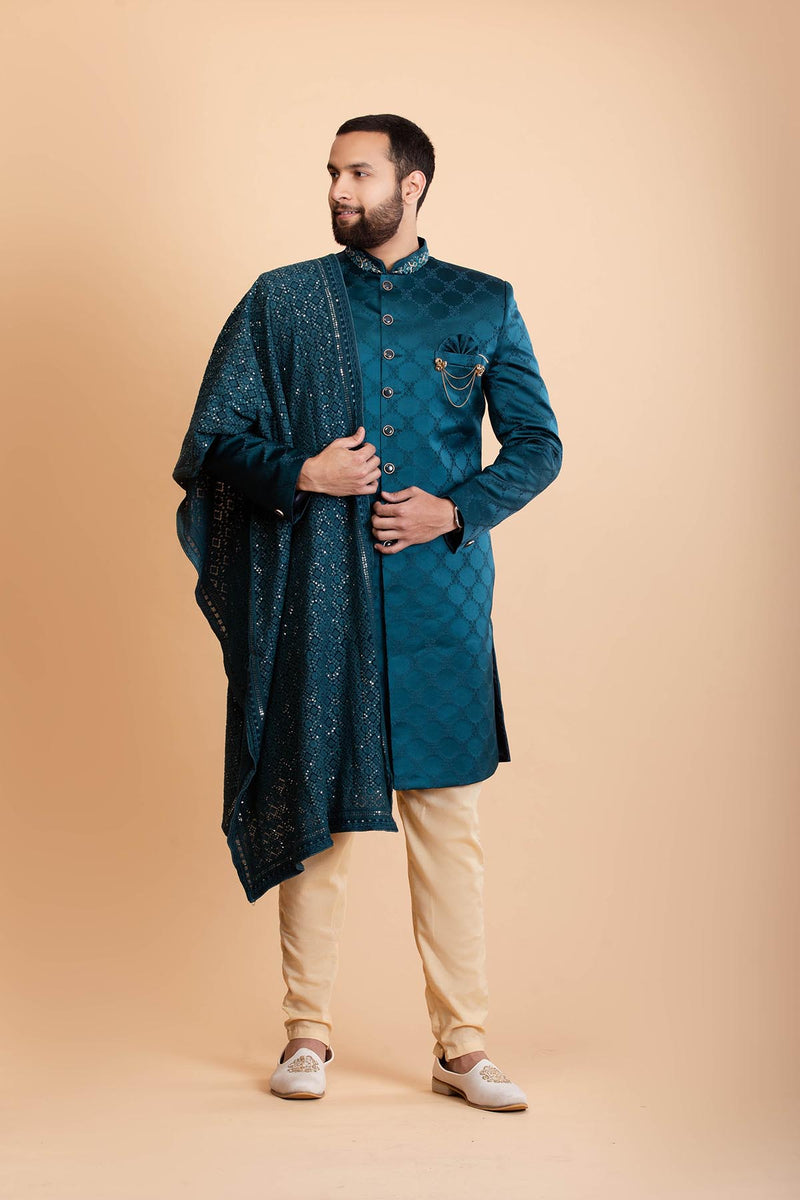 Teal sherwani on sale