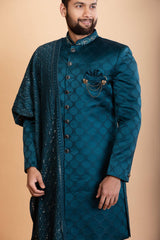 Teal Blue Indo western Sherwani
