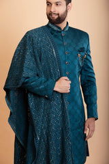 Teal Blue Indo western Sherwani