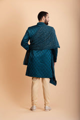 Teal Blue Indo western Sherwani