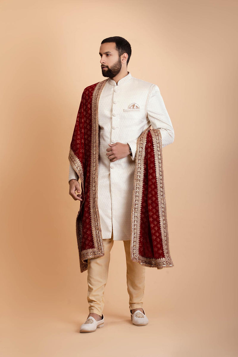 Ivory Raw Silk Sherwani