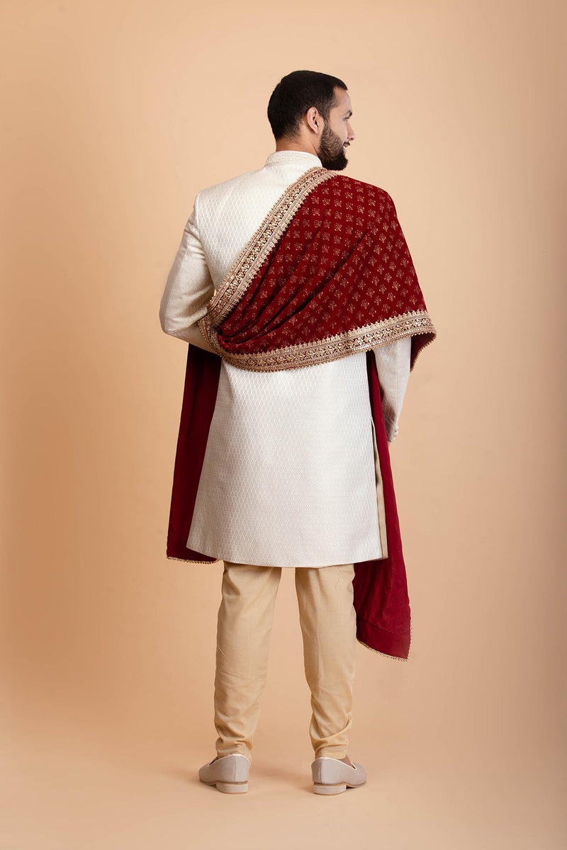 Ivory Raw Silk Sherwani