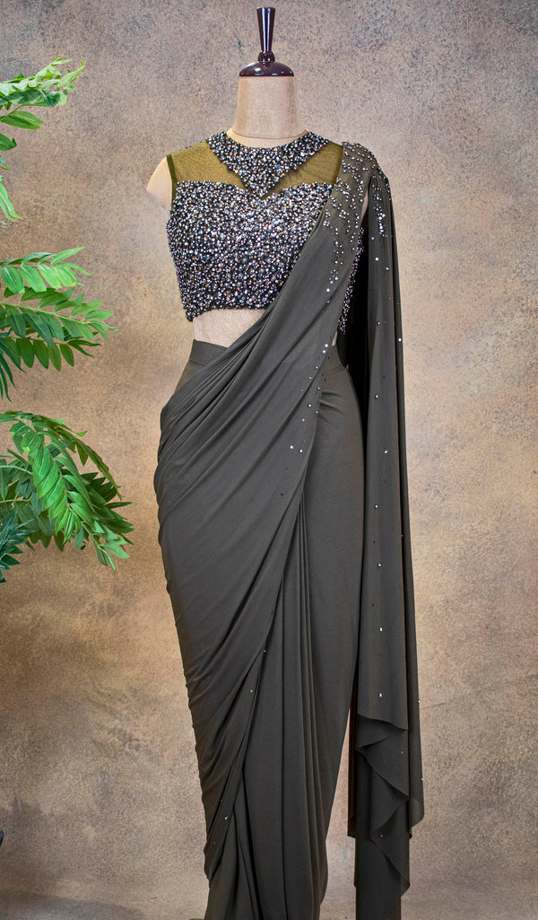 Olive Green Readymade saree