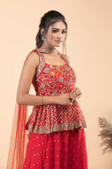 Red Peplum Style Sharara Set