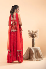 Red Peplum Style Sharara Set