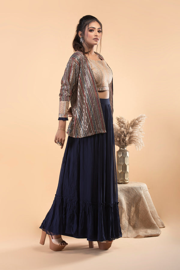 Navy Blue Lehenga set with Sequins