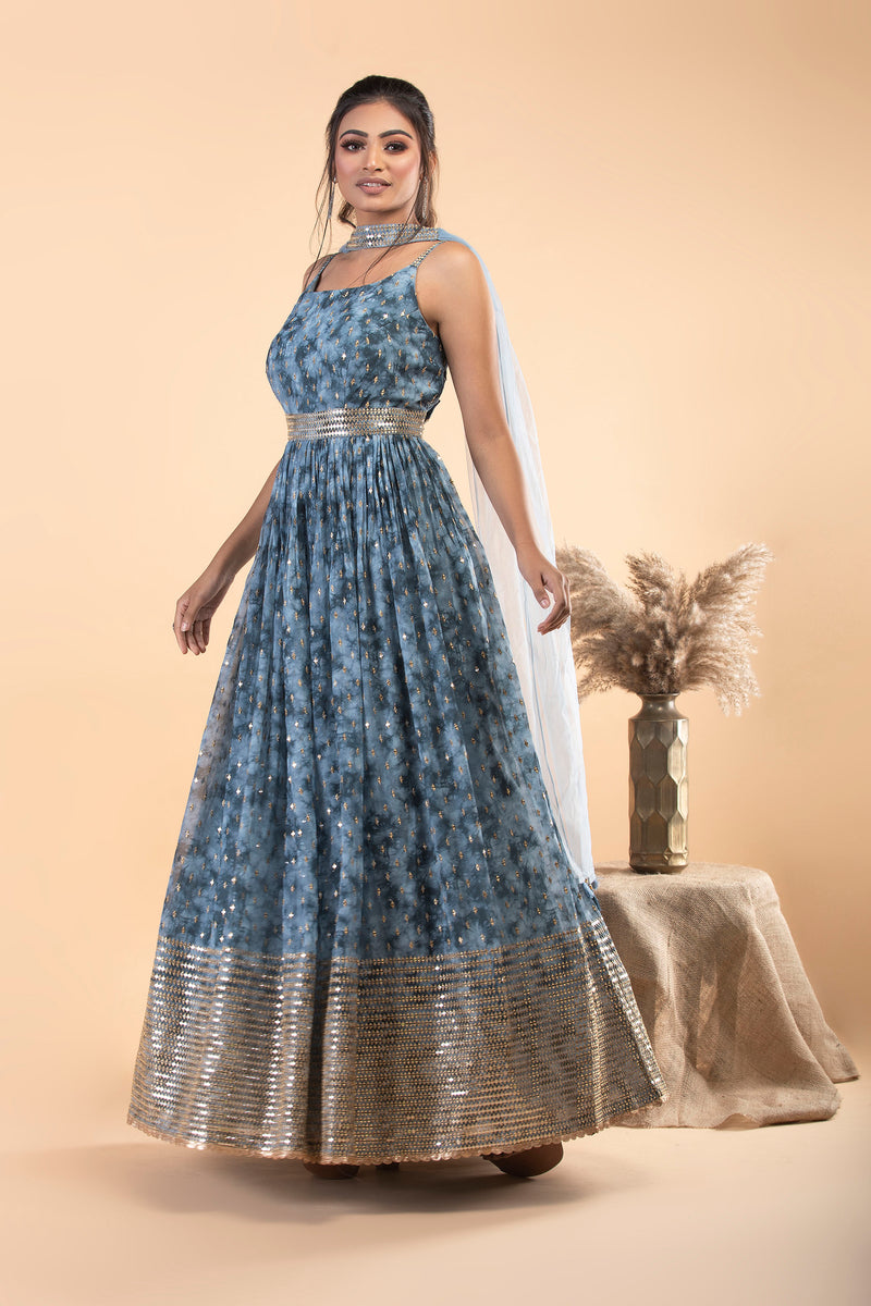 Grey Georgette Anarkali Set