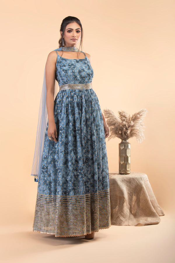 Grey Georgette Anarkali Set