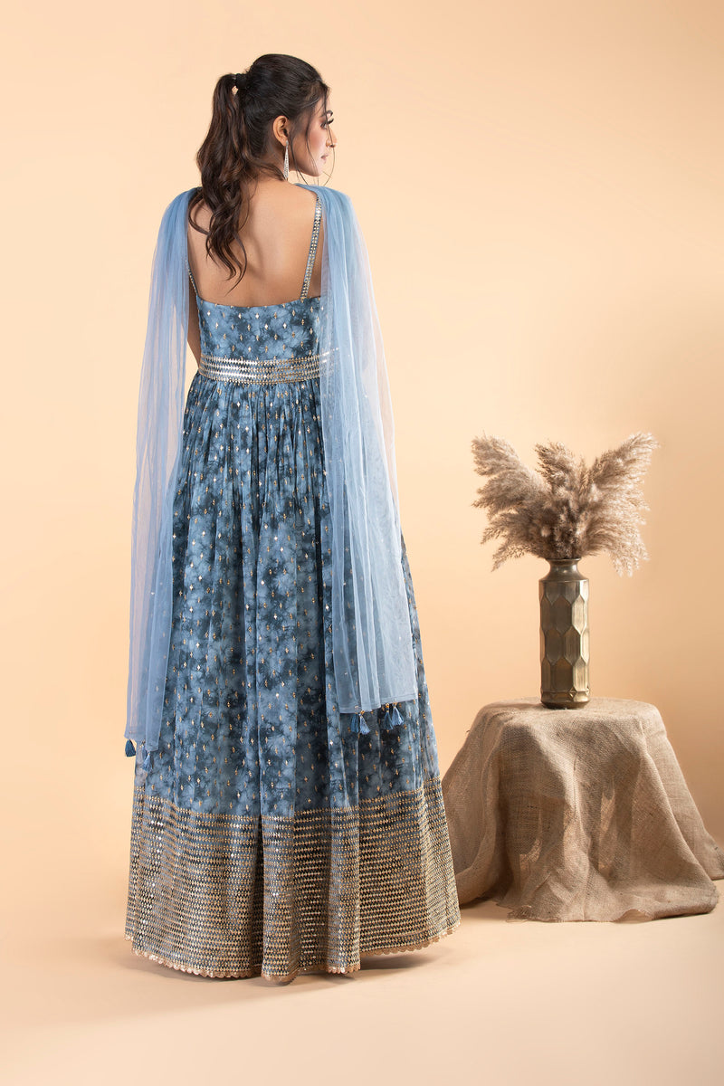 Grey Georgette Anarkali Set