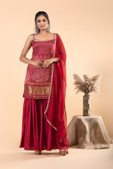 Crimson Red Sharara Set