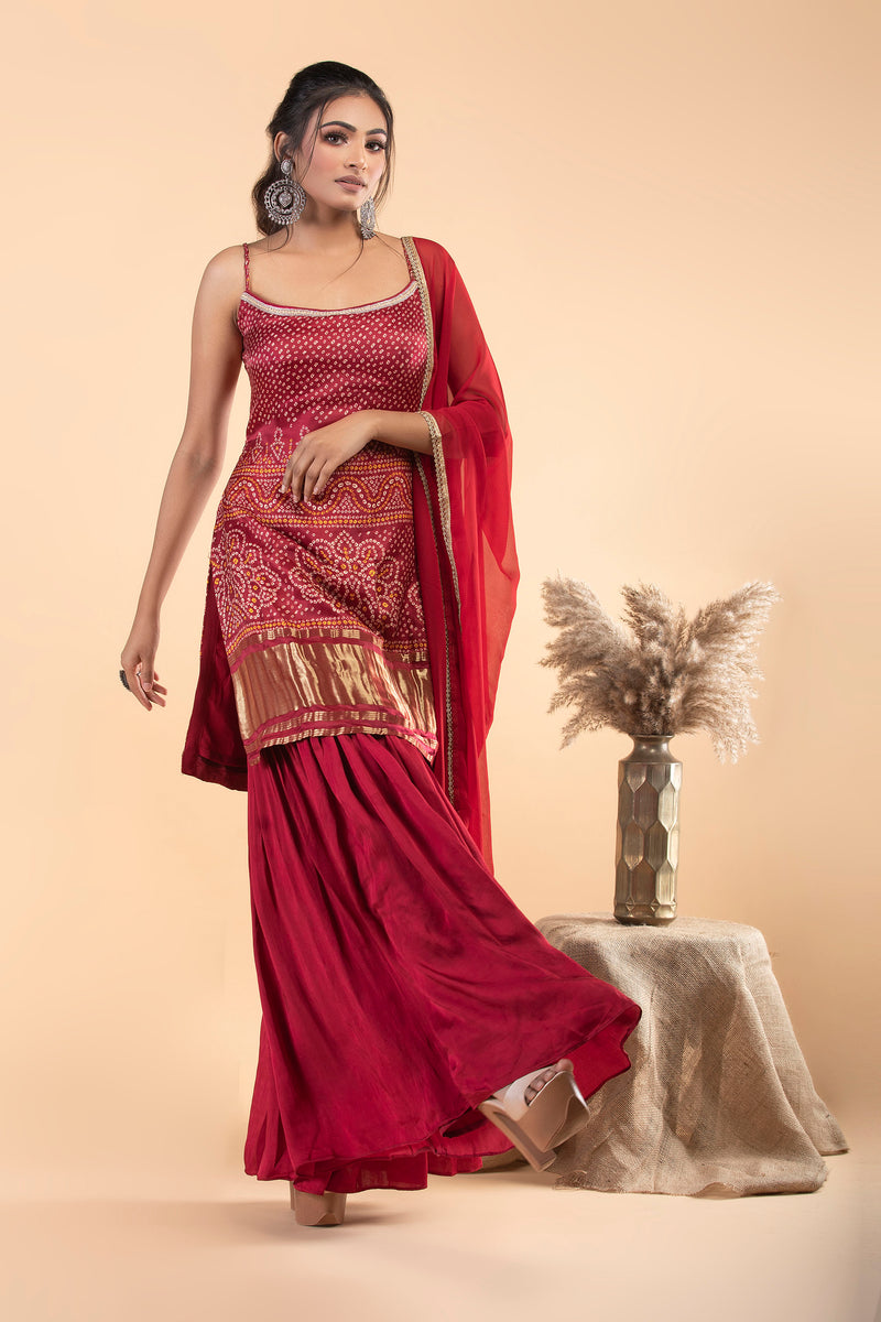Crimson Red Sharara Set