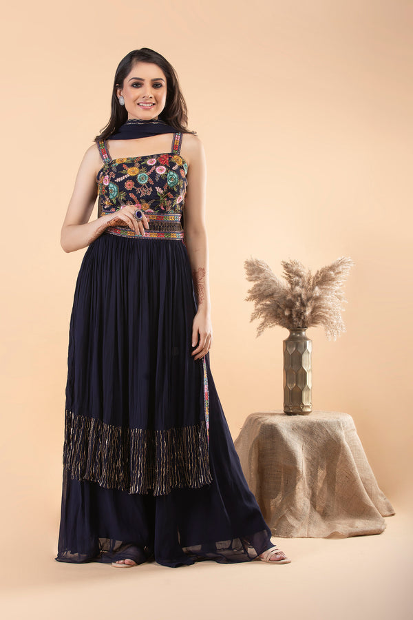 Navy Blue georgette Palazzo Set