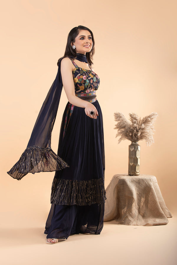 Navy Blue georgette Palazzo Set