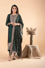 Emerald Green Straight Suit with zari work
