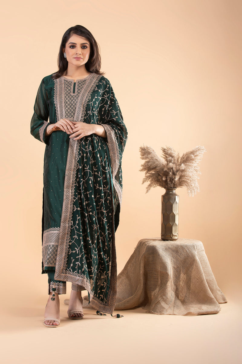 Emerald Green Straight Suit with zari work