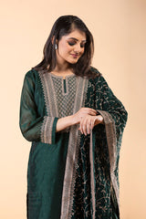 Emerald Green Straight Suit with zari work