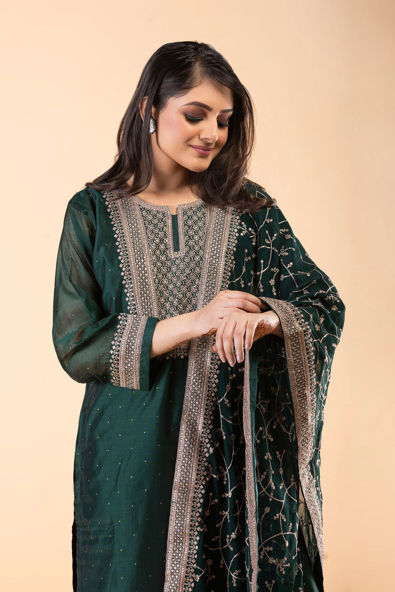 Emerald Green Straight Suit with zari work